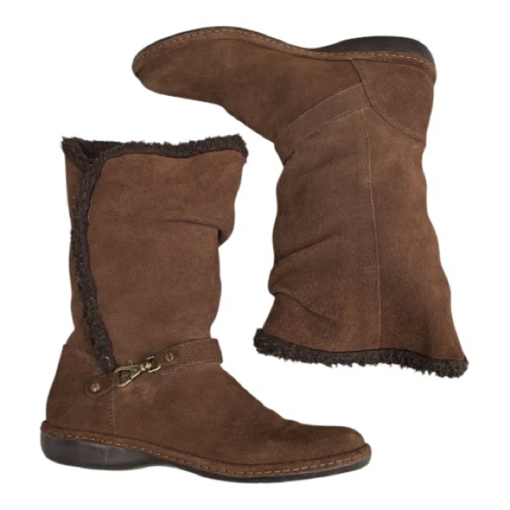 Lands End Warm Faux‎ Sherpa Winter Boots Chocolate Dark Brown Suede Size 7.5